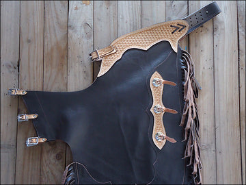 Hilason Western Bull Riding Chinks Chaps Pro Rodeo Bronc Leather Black
